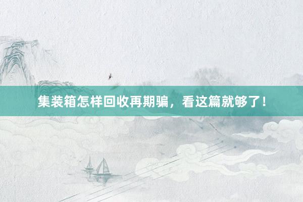 集装箱怎样回收再期骗，看这篇就够了！